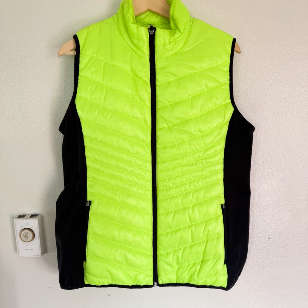 Xersion Neon Reflective Quilted Running Vest XL Full Zip Puffer